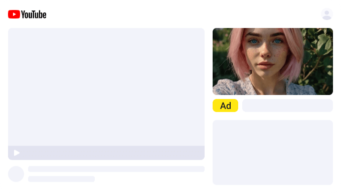 The image shows an example of ad placement on YouTube. On the right side of the video, there is an ad block labeled "Ad" with an arrow and the text "Your video will be here."